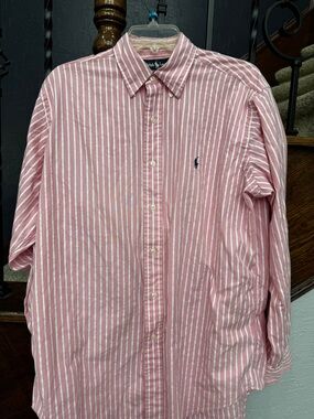 Large Polo by Ralph Lauren Men's Pink Stripe Button-Down Yarmouth Shirt